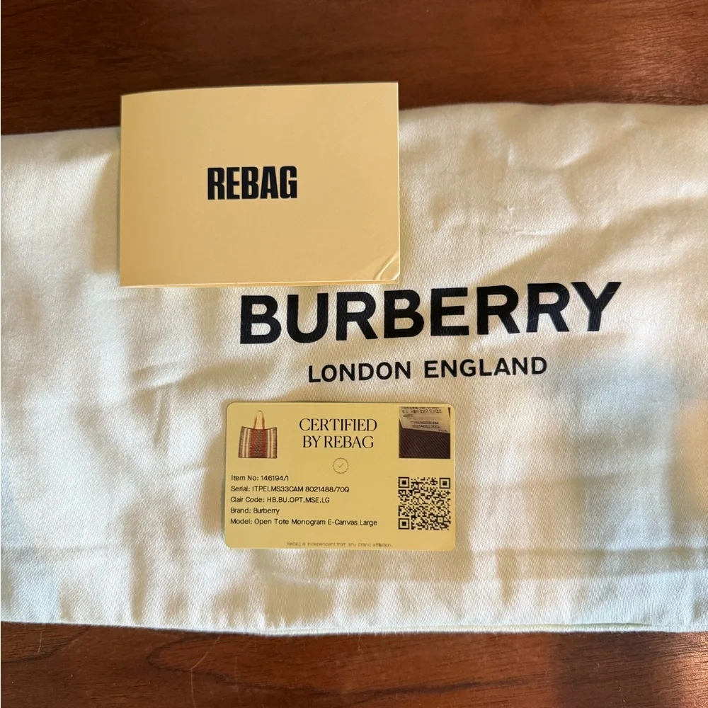 Burberry Brown Monogram Stripe Canvas Tote with White and Red Accents